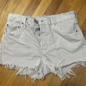 Levi's White Frayed Hem Jean Shorts